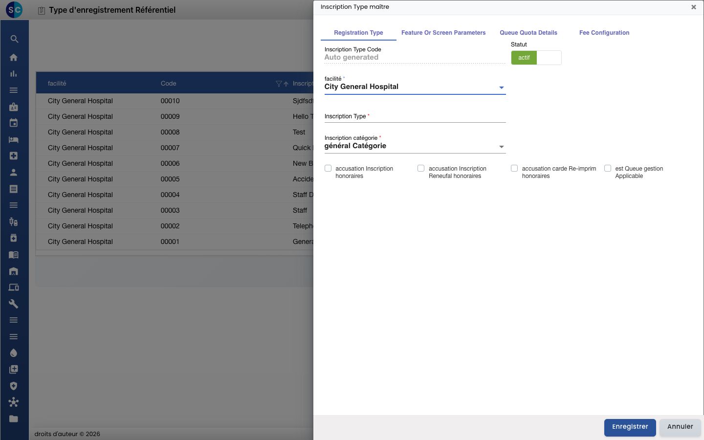 Le formulaire Registration Type avec Charge Registration Fee