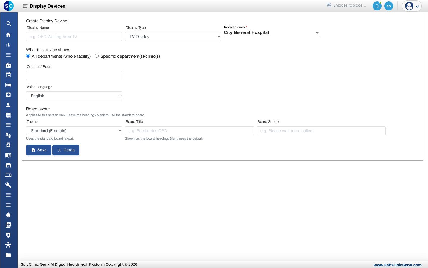 El formulario Create Display Device.
