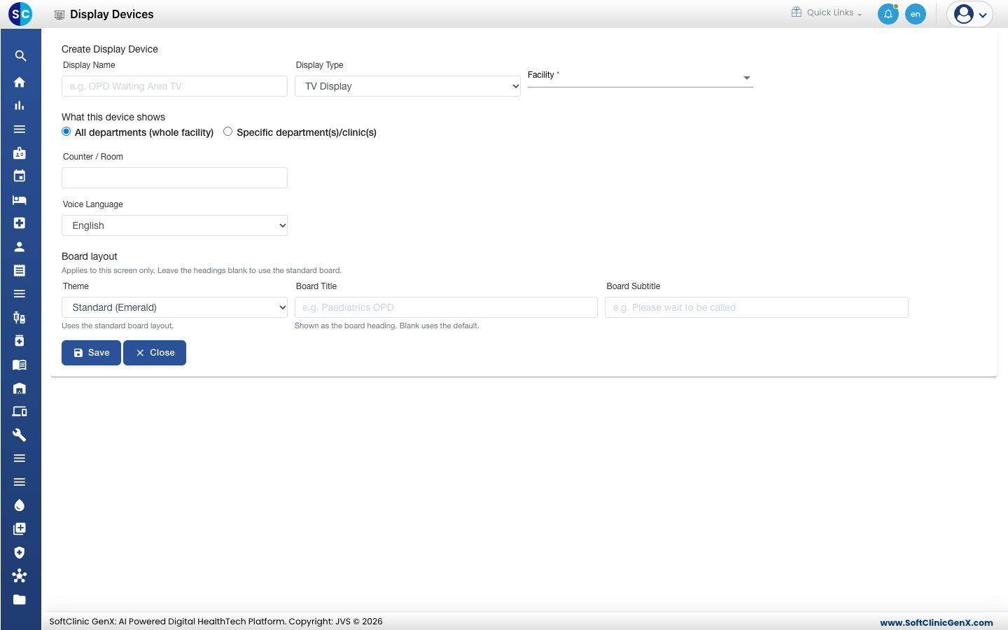 The Create Display Device form.