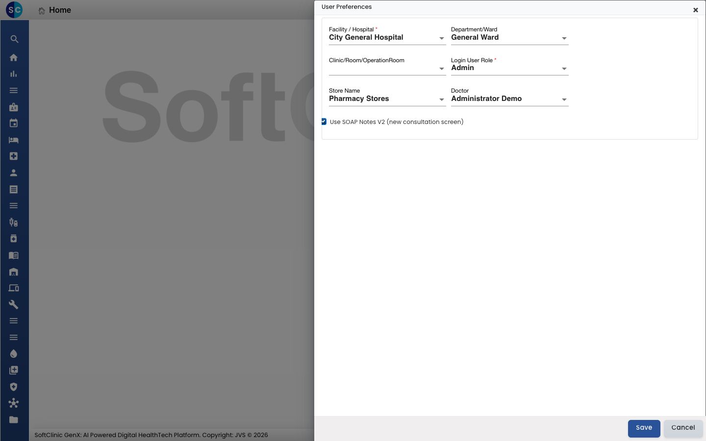 User Preferences with Use SOAP Notes V2 (new consultation screen) ticked