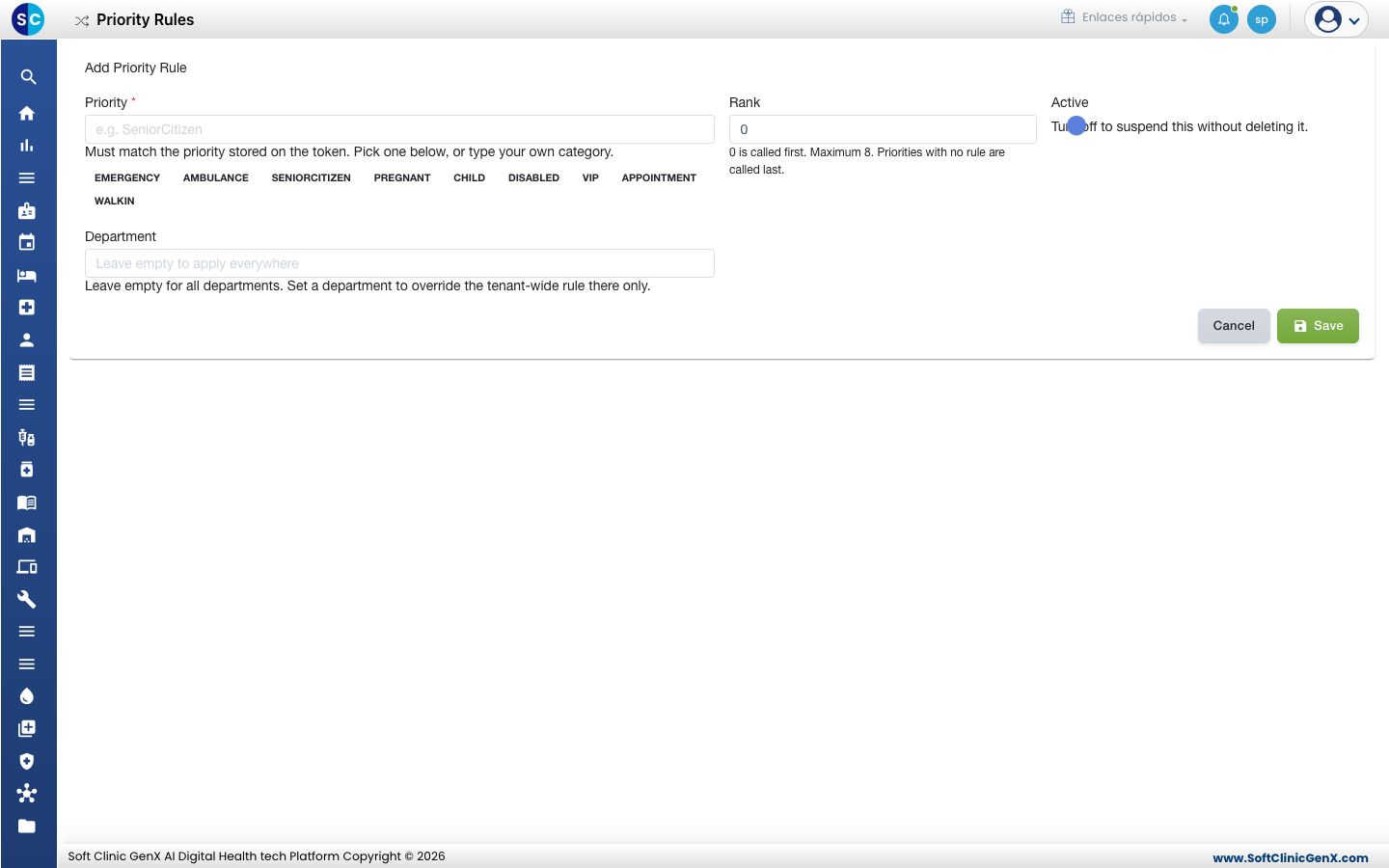 El formulario Add Priority Rule.