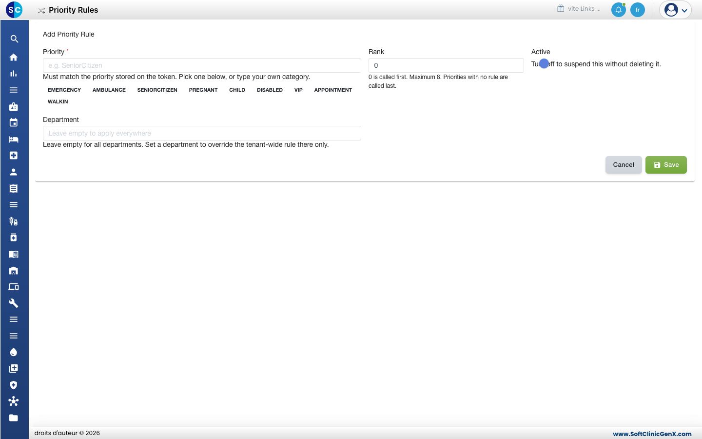 Le formulaire Add Priority Rule.