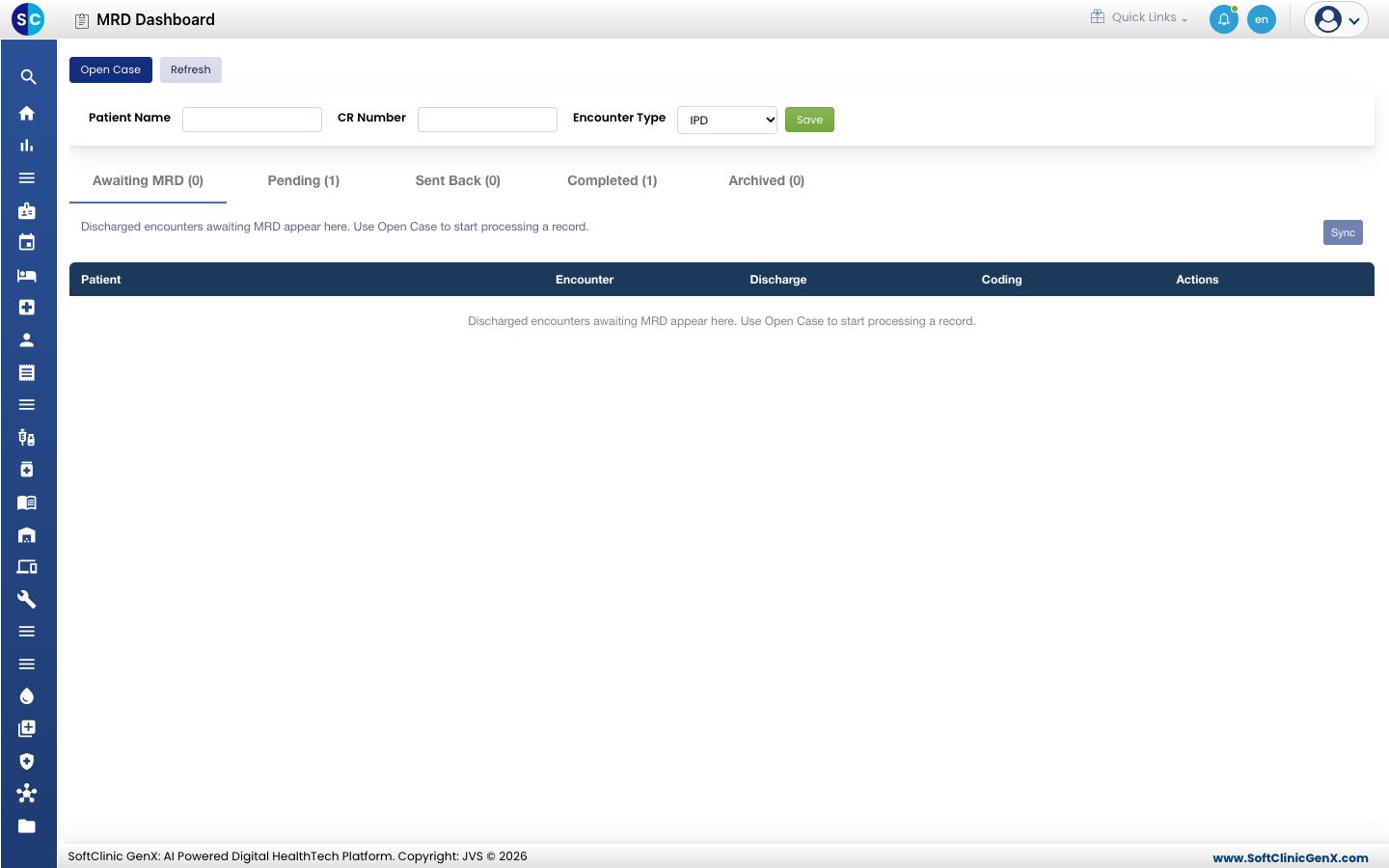 The Open Case form above the tabs.