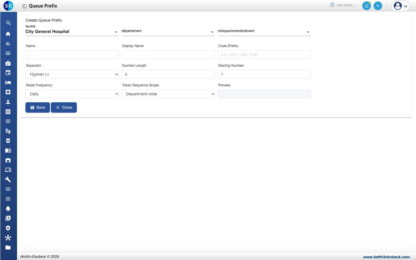 Le formulaire Create Queue Prefix avant toute saisie.