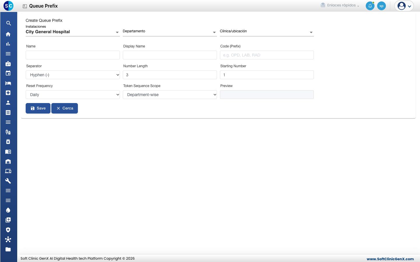El formulario Create Queue Prefix antes de introducir nada.
