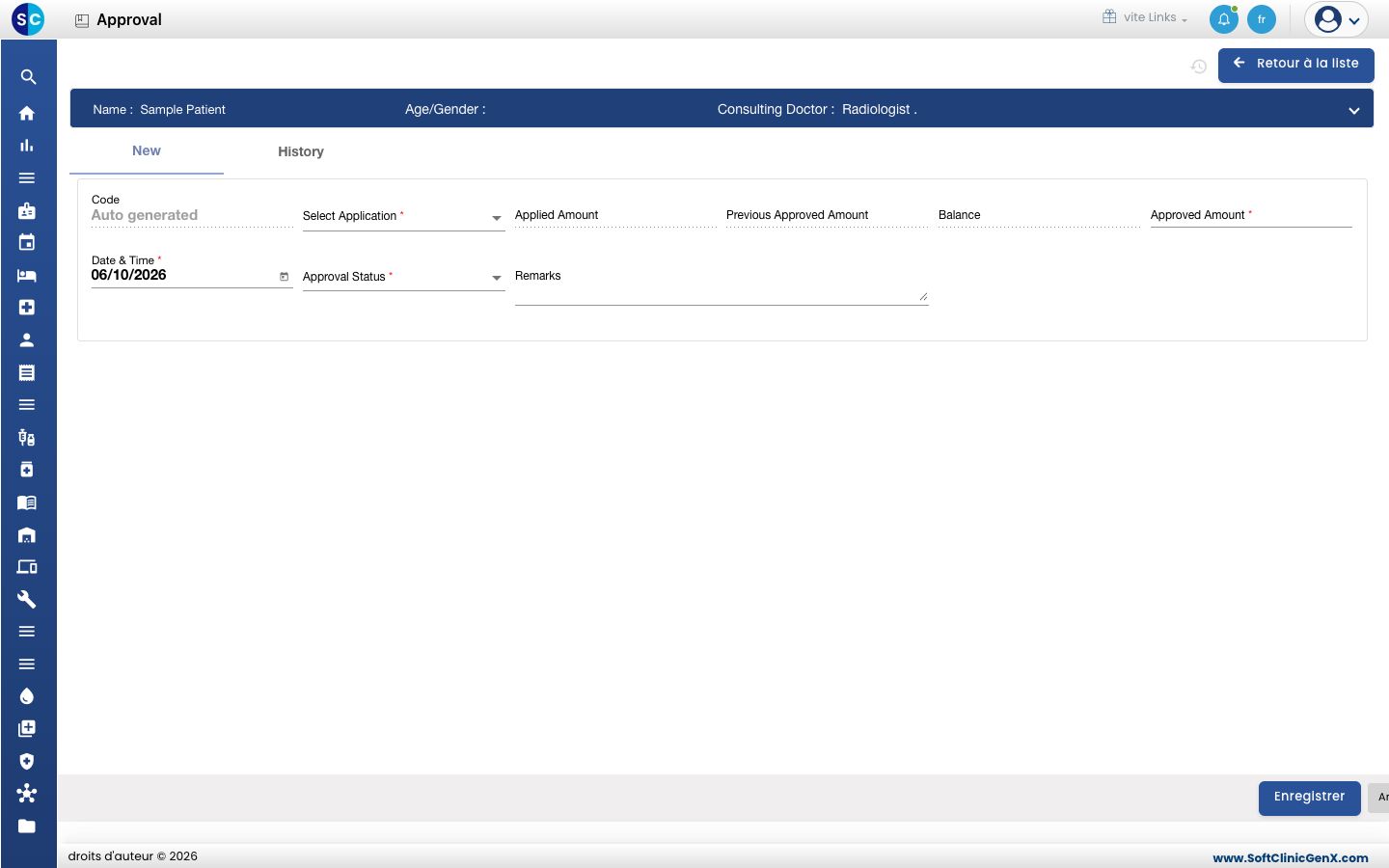 L'écran Approval avec Select Application, Approved Amount, Approval Status et Remarks.
