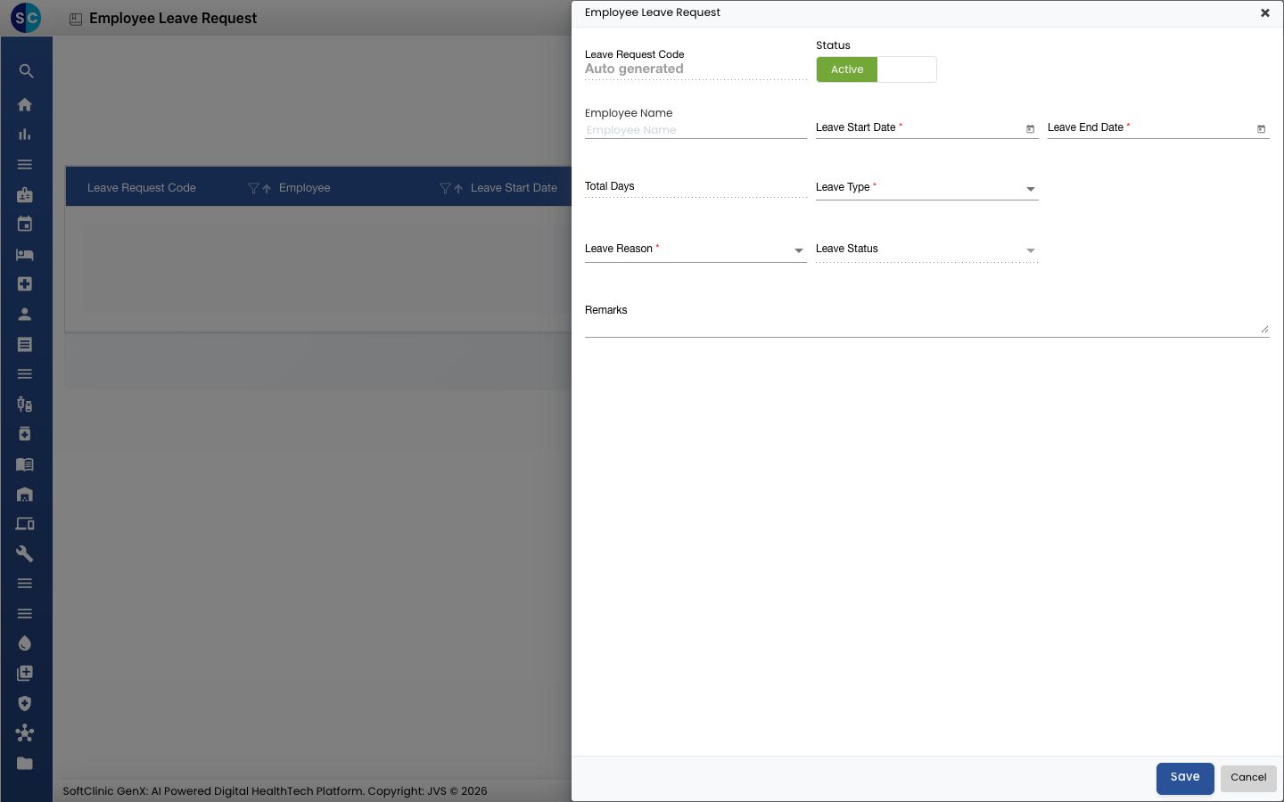 The empty Employee Leave Request form