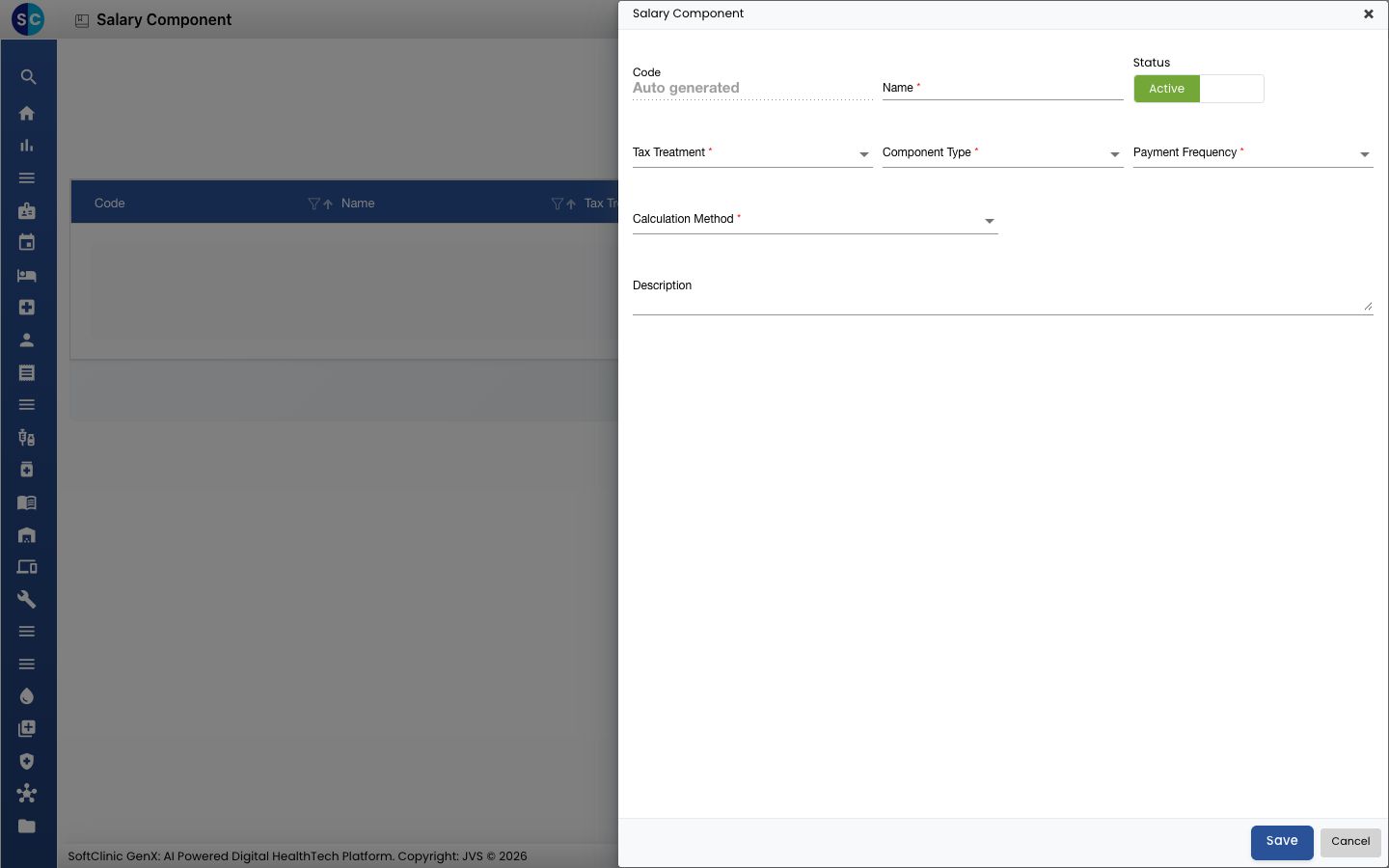 The empty Salary Component form