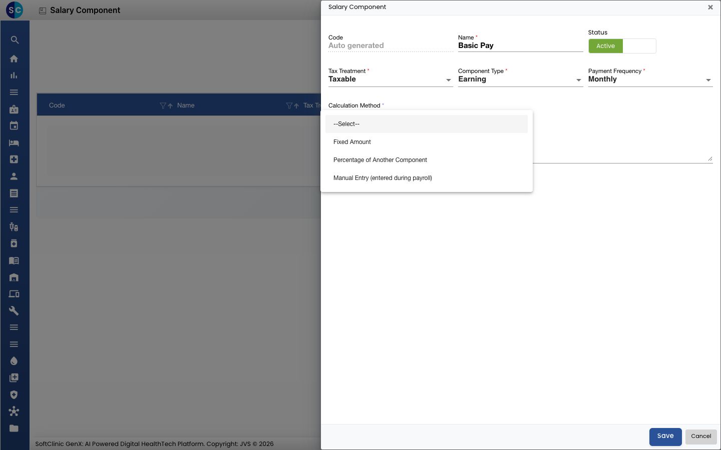 The Calculation Method list open on the form