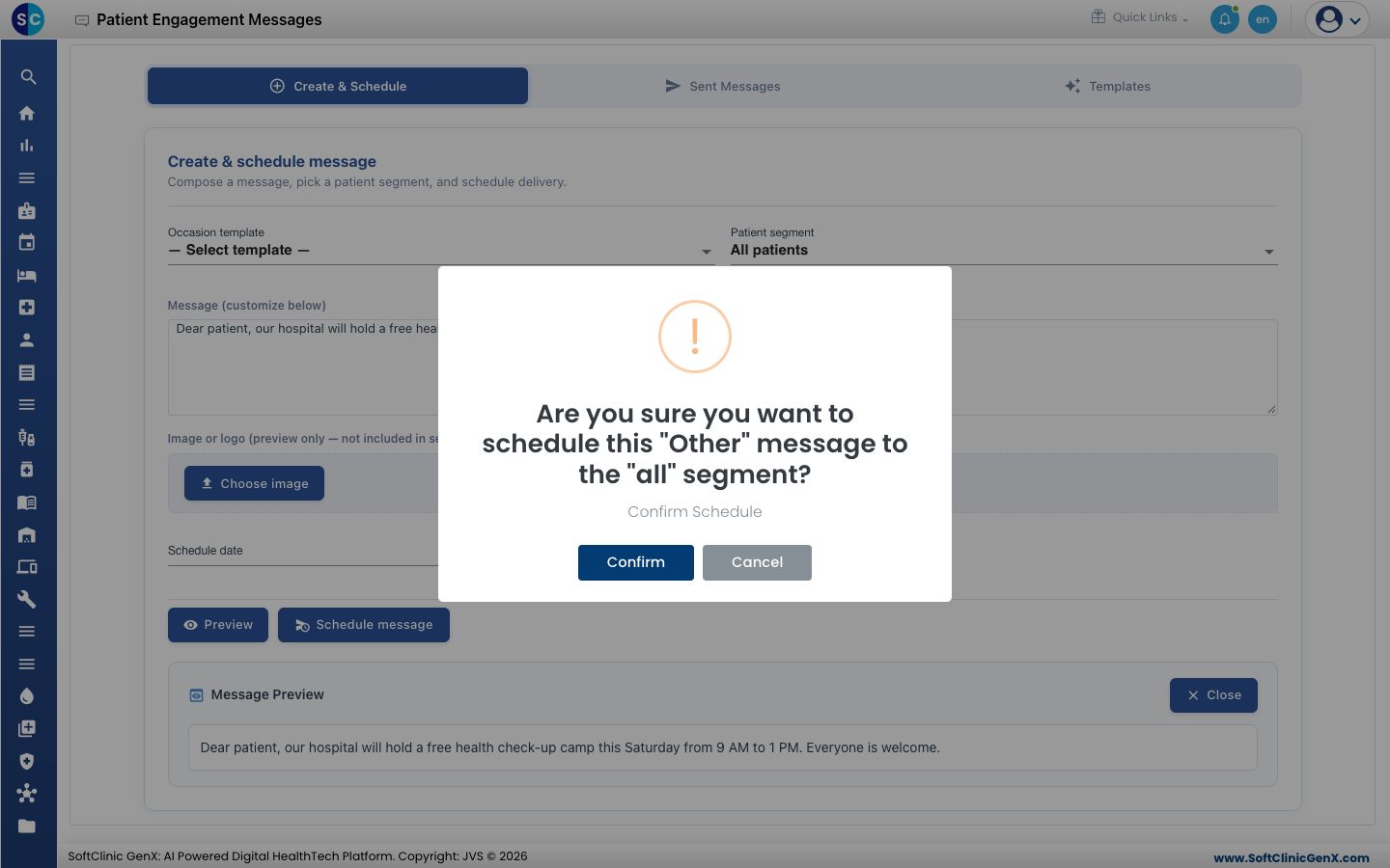 The confirmation box with Confirm and Cancel